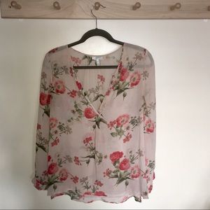 Sheer garden rose floral print blouse